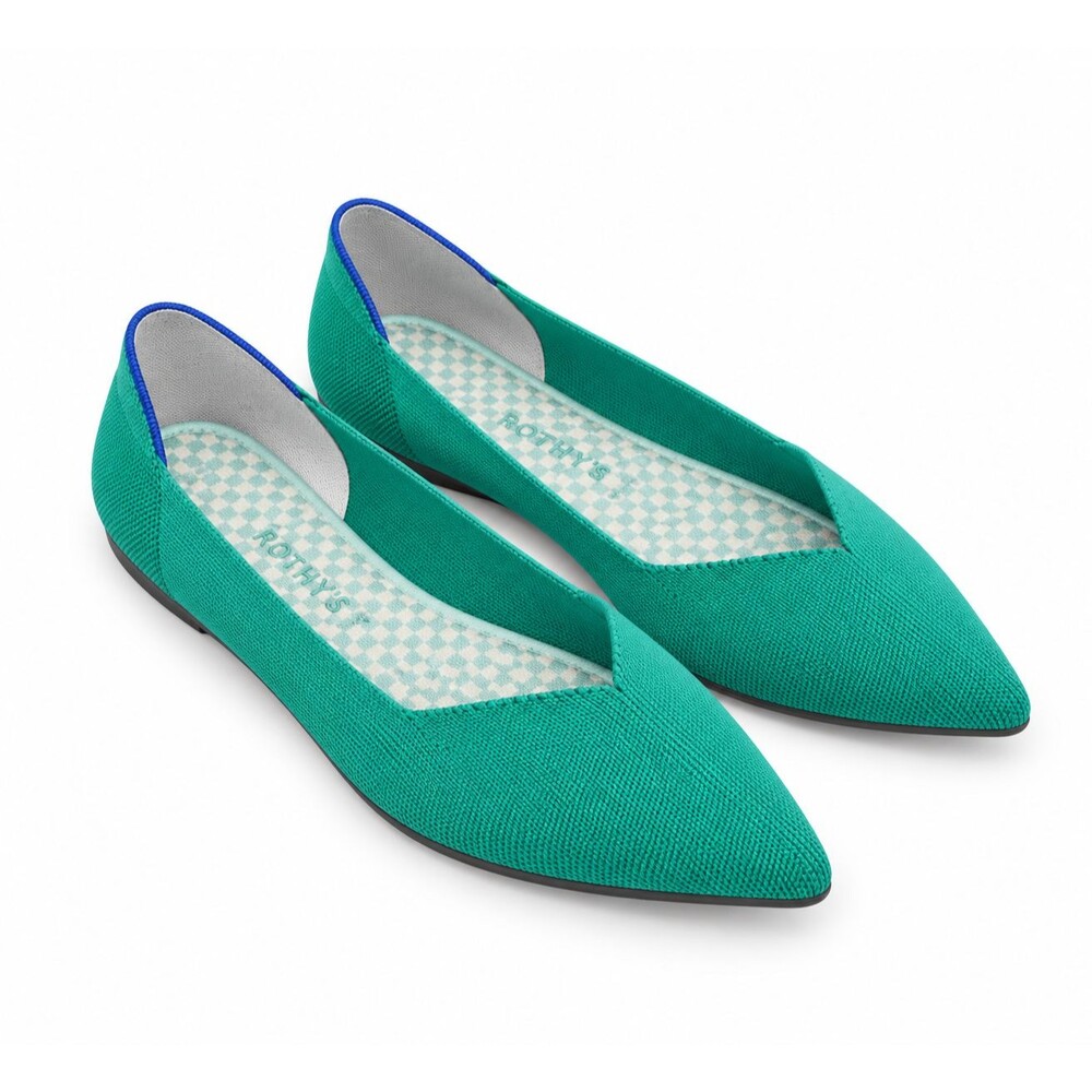 Rothy's The Point Aquamarine Teal Knit Flats Women 11 Pointed Toe Ballet